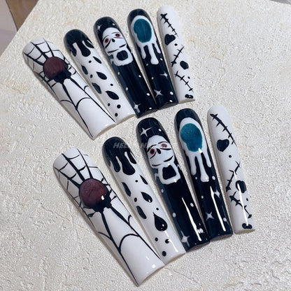 Extra-Long Square Halloween Acrylic Nail Designs_1