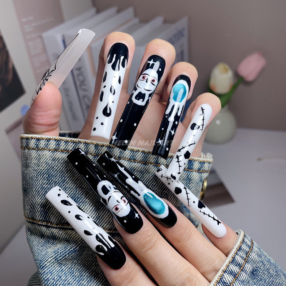 Extra-Long Square Halloween Acrylic Nail Designs_2