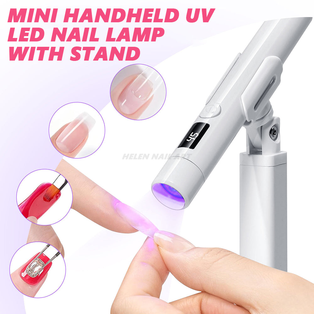 Mini lámpara de uñas UV LED de mano con soporte